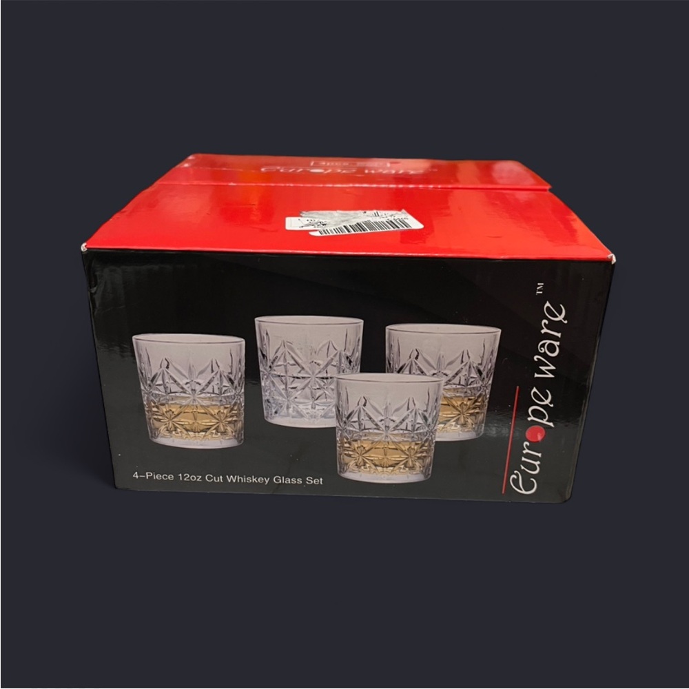Europe Ware Set Of 4 Whiskey Glasses Cut Glass 12 oz Barware